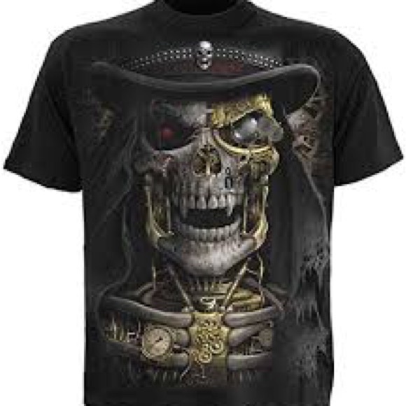 Black Short Sleeve Tee with Skull Graphic - Picture 1 of 4